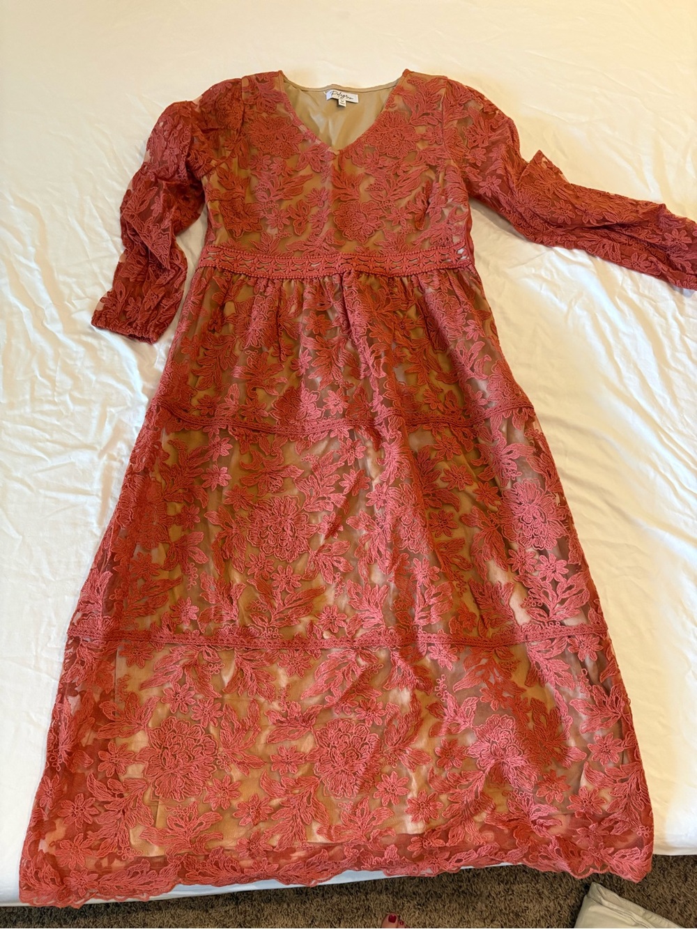 Polagram Red Lace Maxi Dress